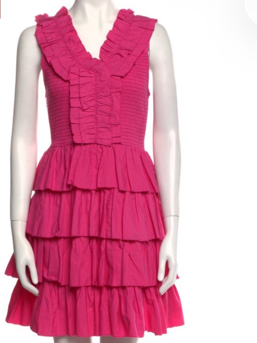 Love the Label Sleeveless V-Neck Ruffle Tier Mini Dress - Hot Pink